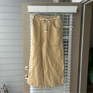 Tan Wide-Leg Linen Pants